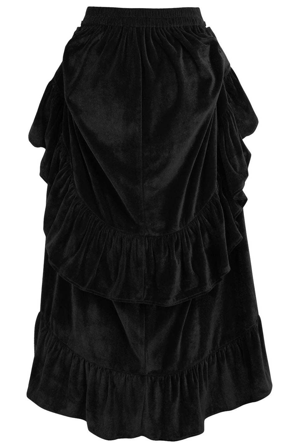 Black Velvet Adjustable Front High-Low Bustle Skirt