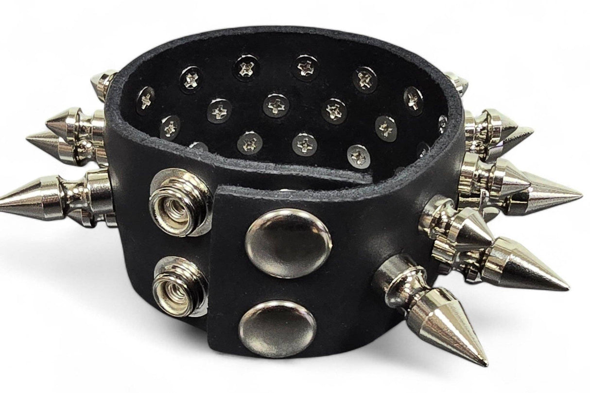 3 Row Spike Leather Cuff Bracelet