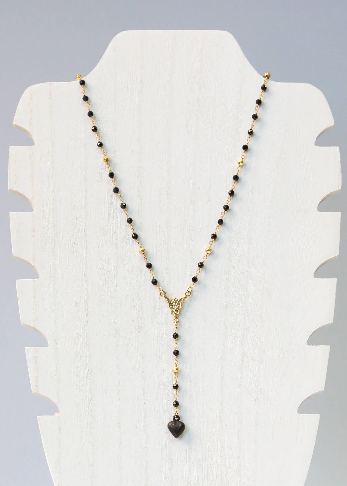 Black Spinel Dark Valentine Lariat Necklace