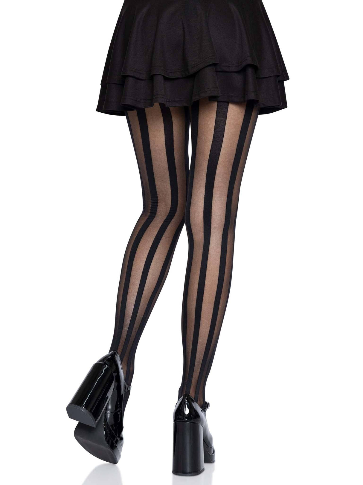 Black Vertical Striped Tights (One Size)