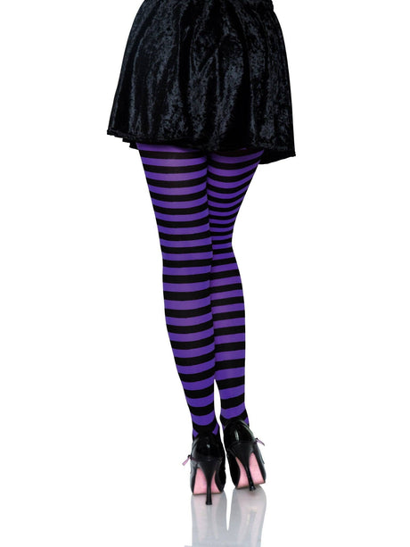 Purple & Black Striped Tights (One Size)