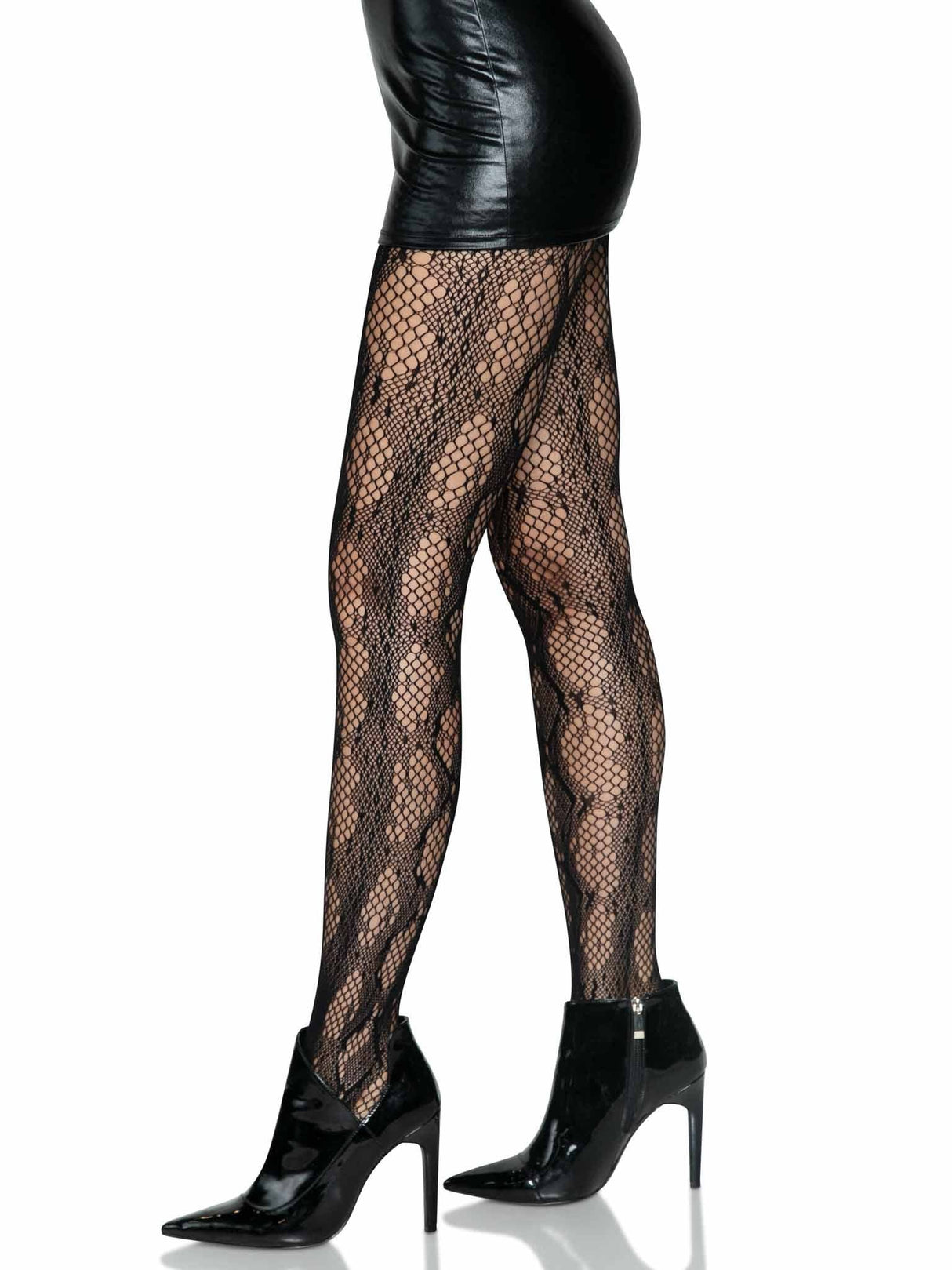 Black Snakeskin Net Tights (One Size)