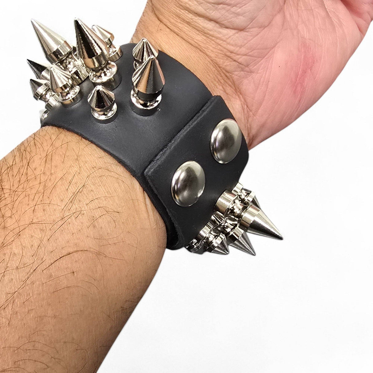 3 Row Spike Leather Cuff Bracelet