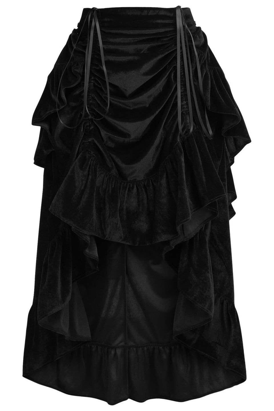 Black Velvet Adjustable Front High-Low Bustle Skirt