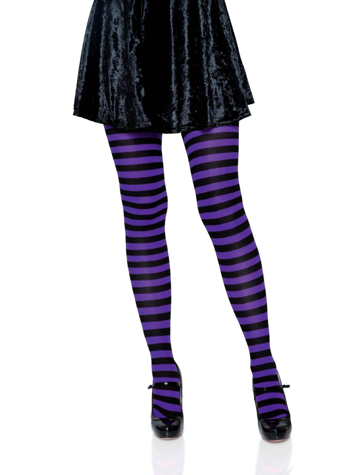 Purple & Black Striped Tights (One Size)