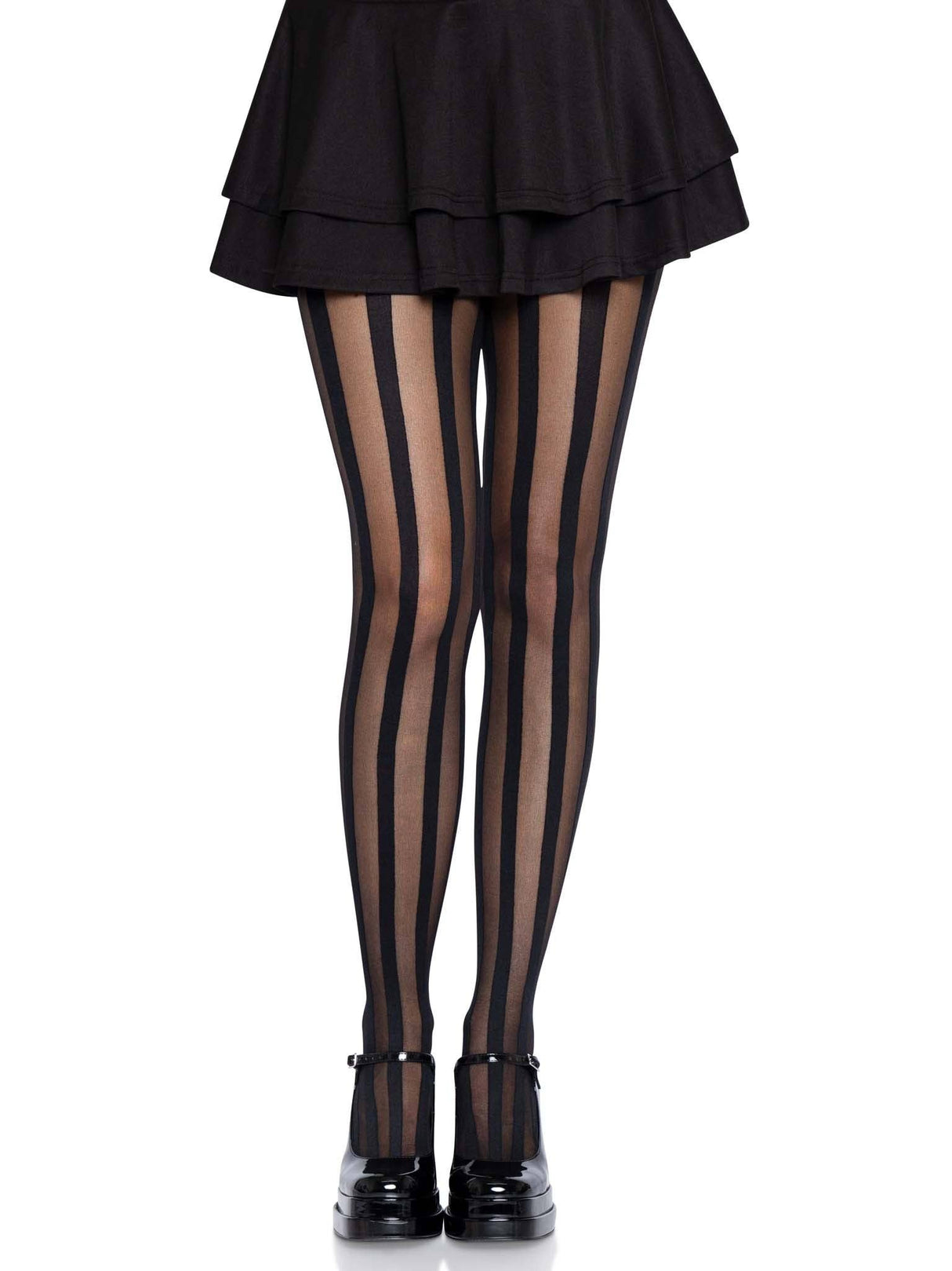 Black Vertical Striped Tights (One Size)