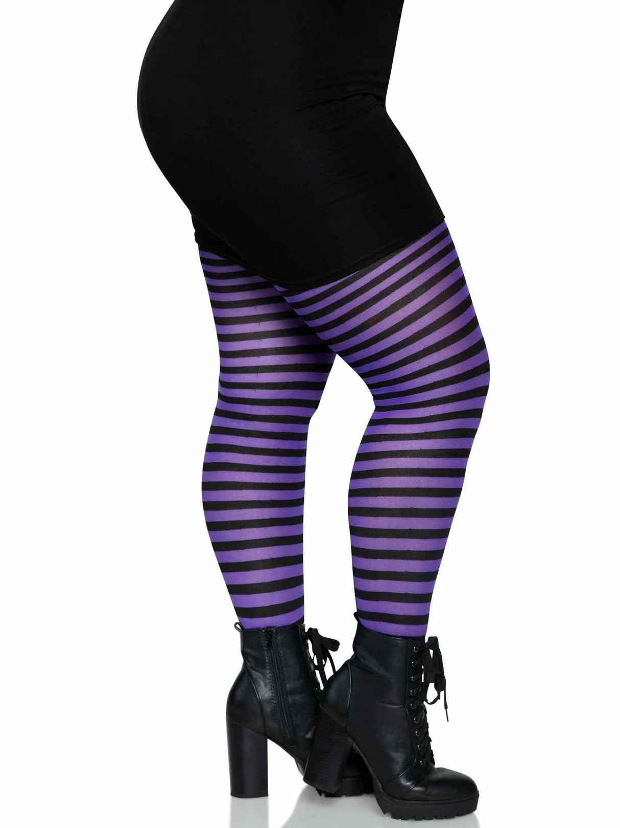 Purple & Black Striped Tights (One Size Plus)