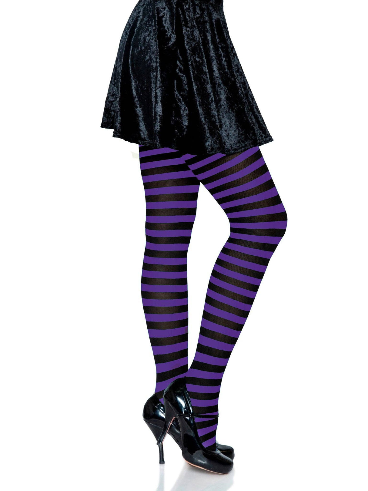 Purple & Black Striped Tights (One Size)