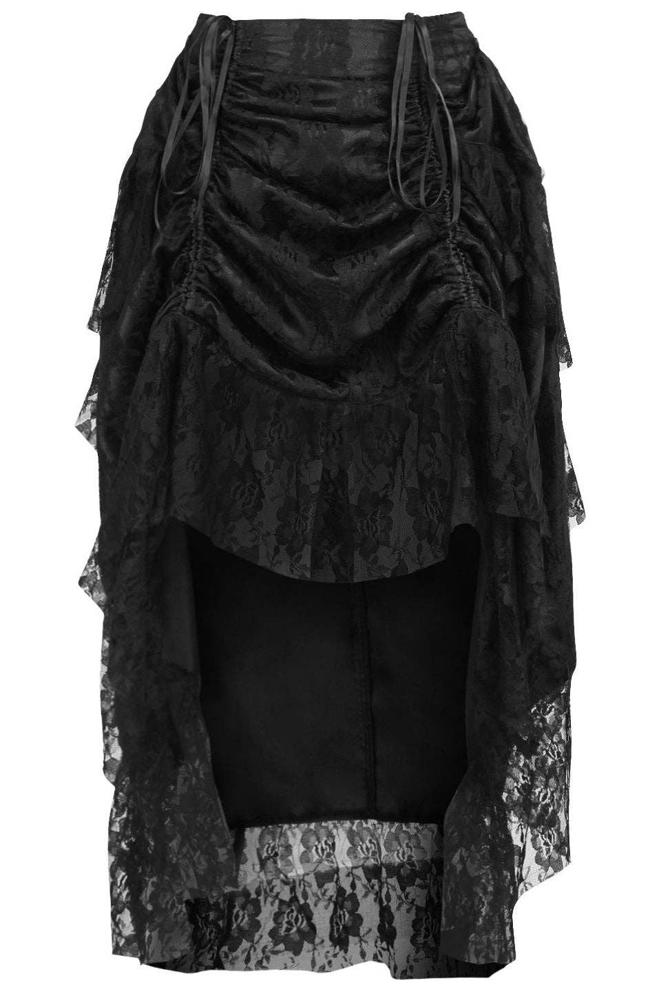 Black Lace Adjustable Front High-Low Bustle Skirt