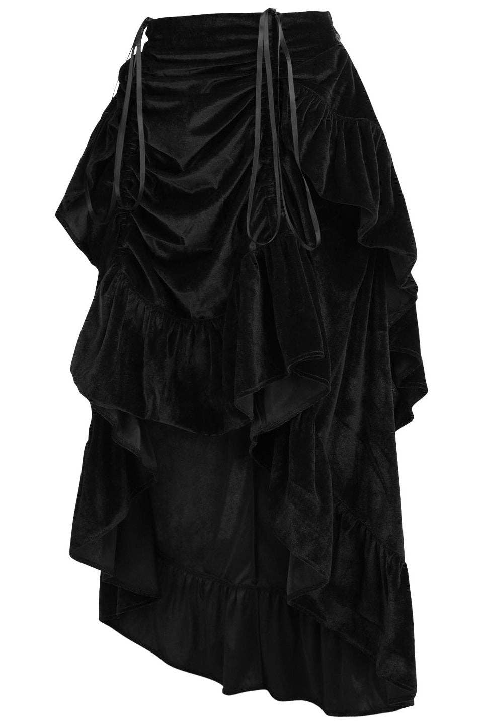 Black Velvet Adjustable Front High-Low Bustle Skirt