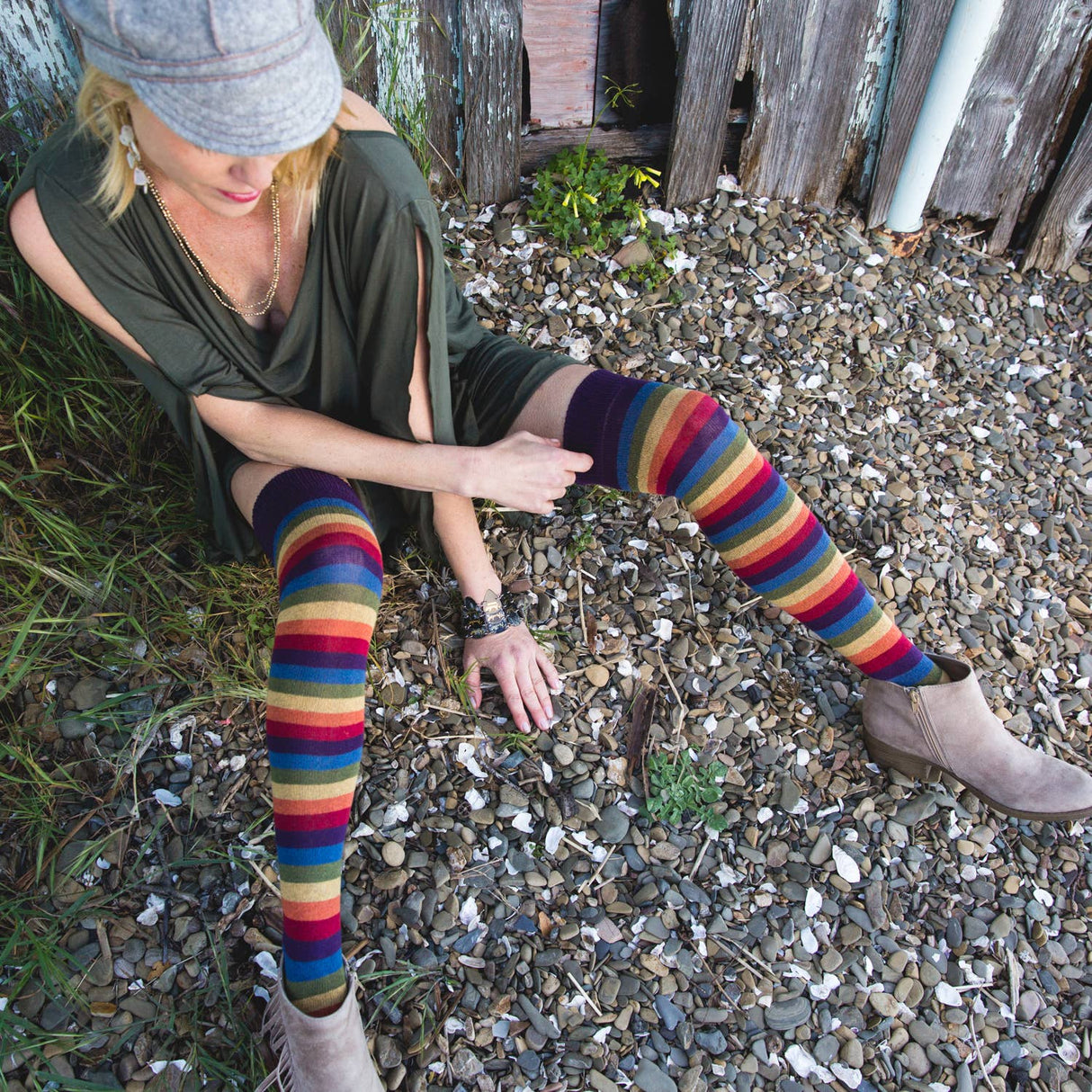 Rainbow Striped Over the Knee Socks