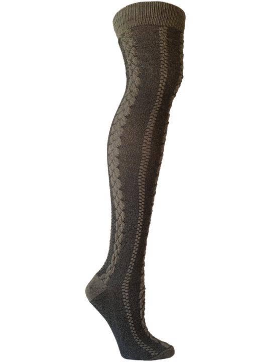 Olive Cable Knit Over the Knee Socks