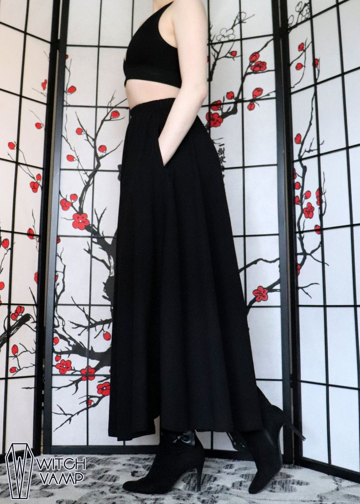 Cotton Black Maxi Skirt With Pockets