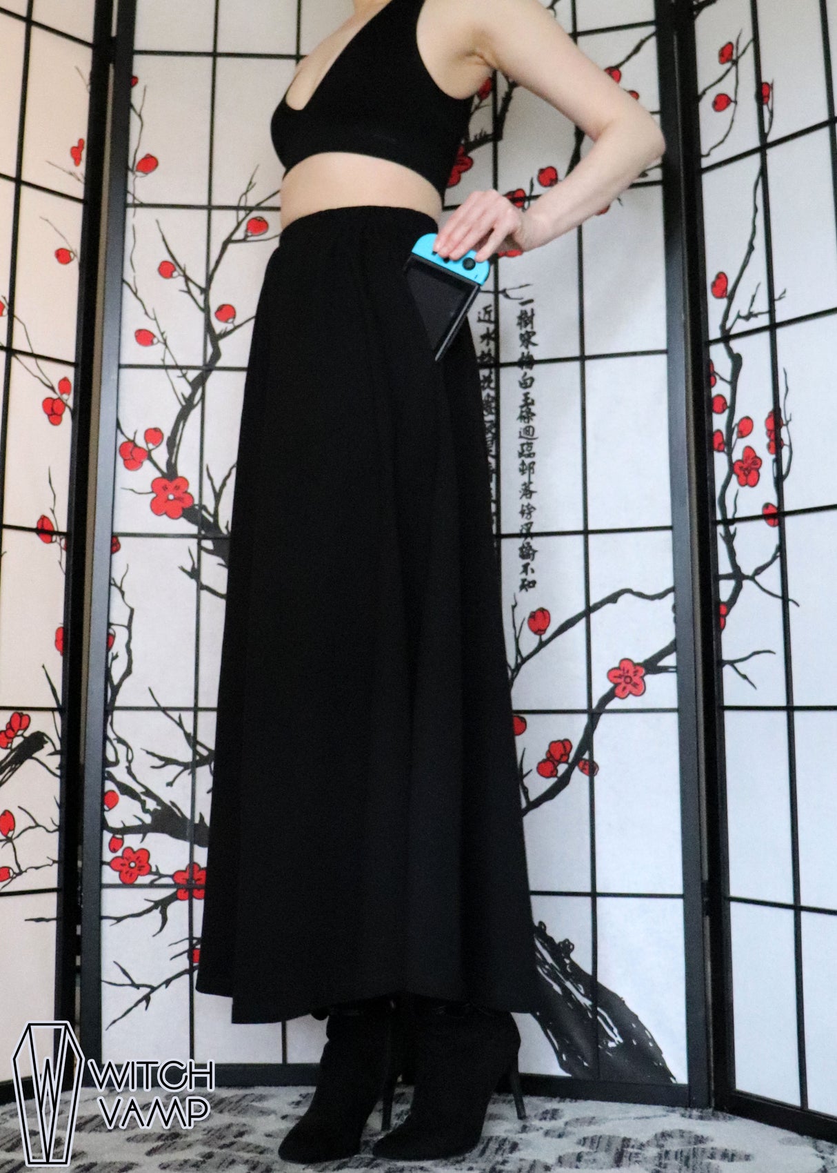 Cotton Black Maxi Skirt With Pockets