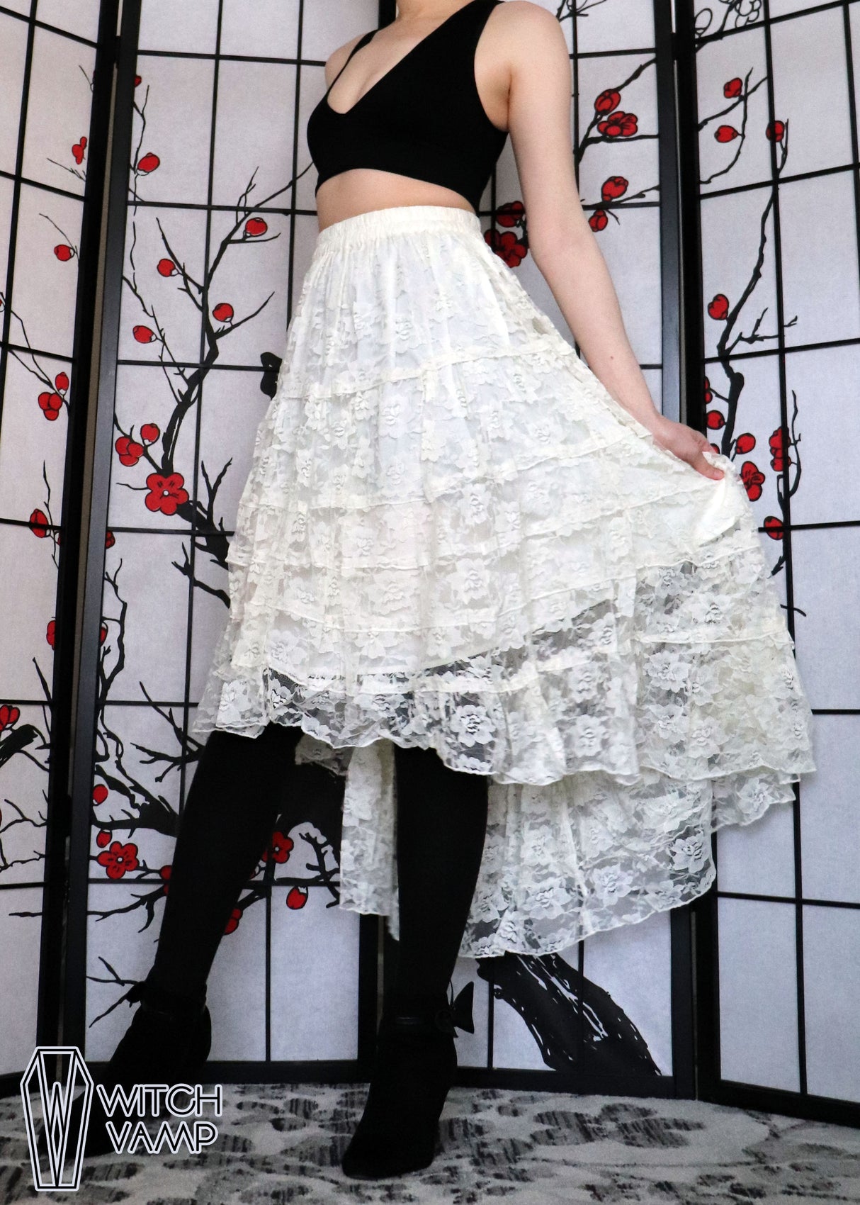 Ivory High-Low Lace Skirt