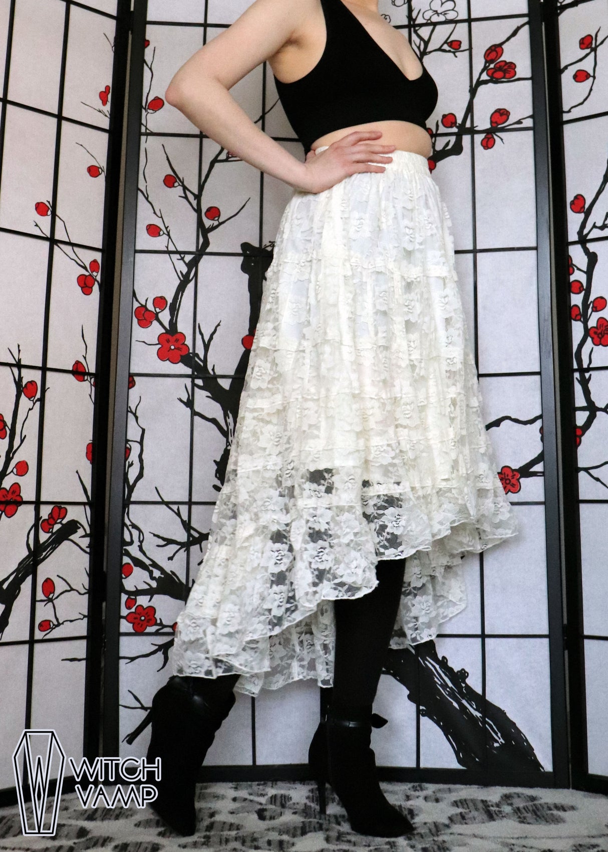 Ivory High-Low Lace Skirt