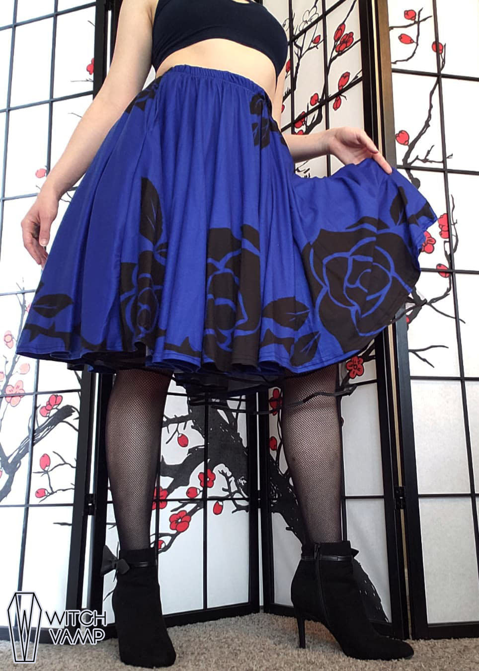 Blue Rose Midi Skirt With Pockets