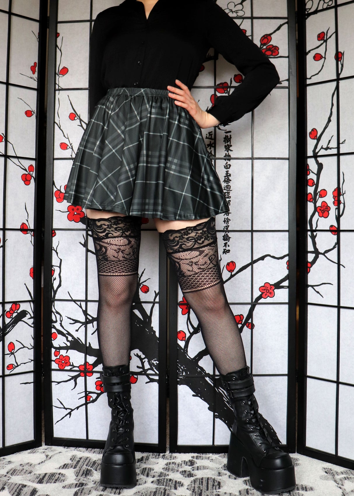 Grey Plaid Mini Skirt With Pockets