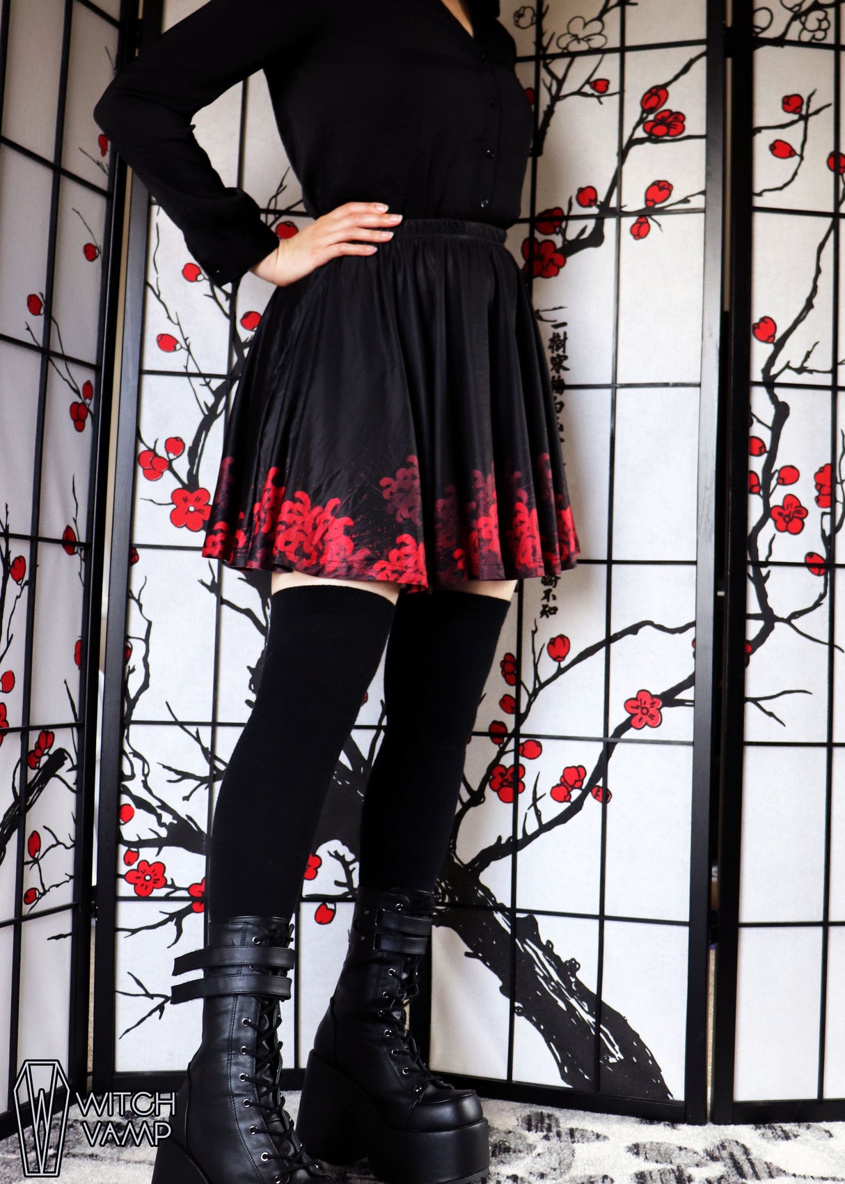 Spider Lily Skater Skirt With Pockets