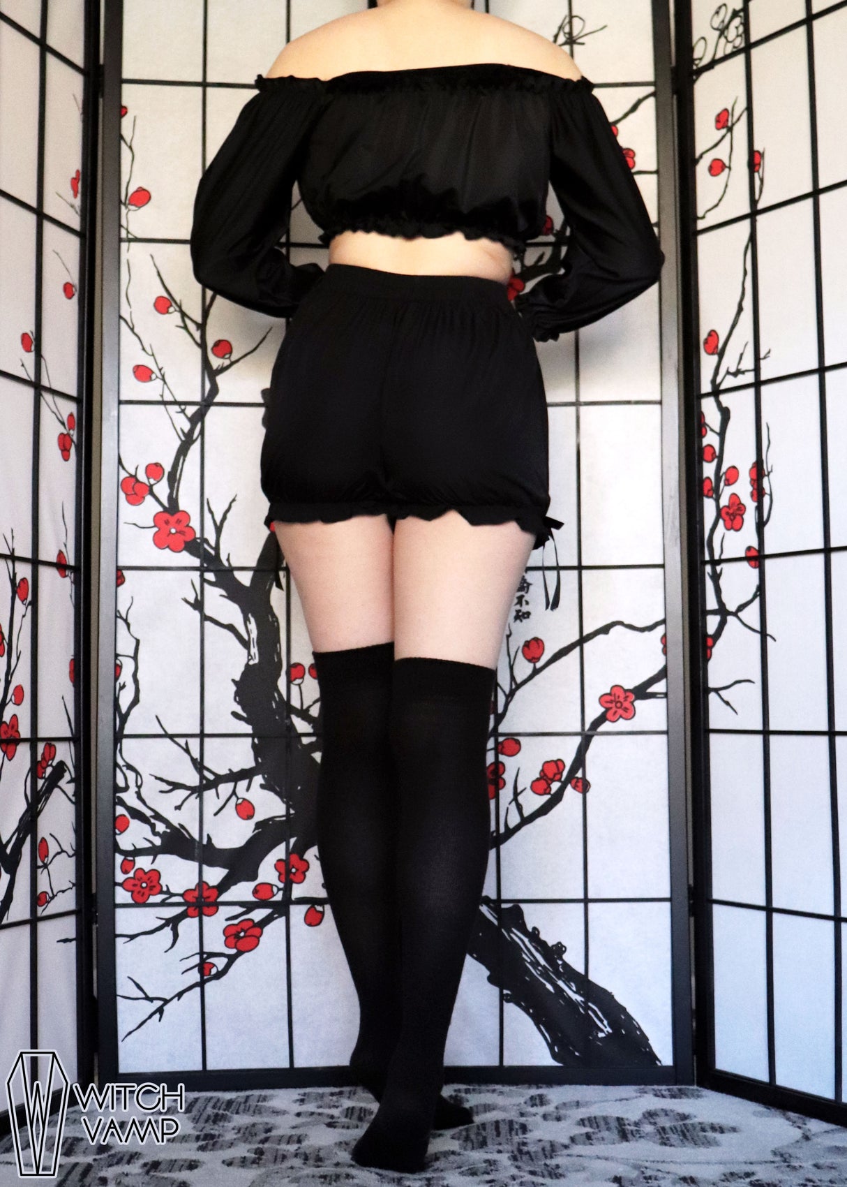 Black Smocked Sleeve Peasant Top