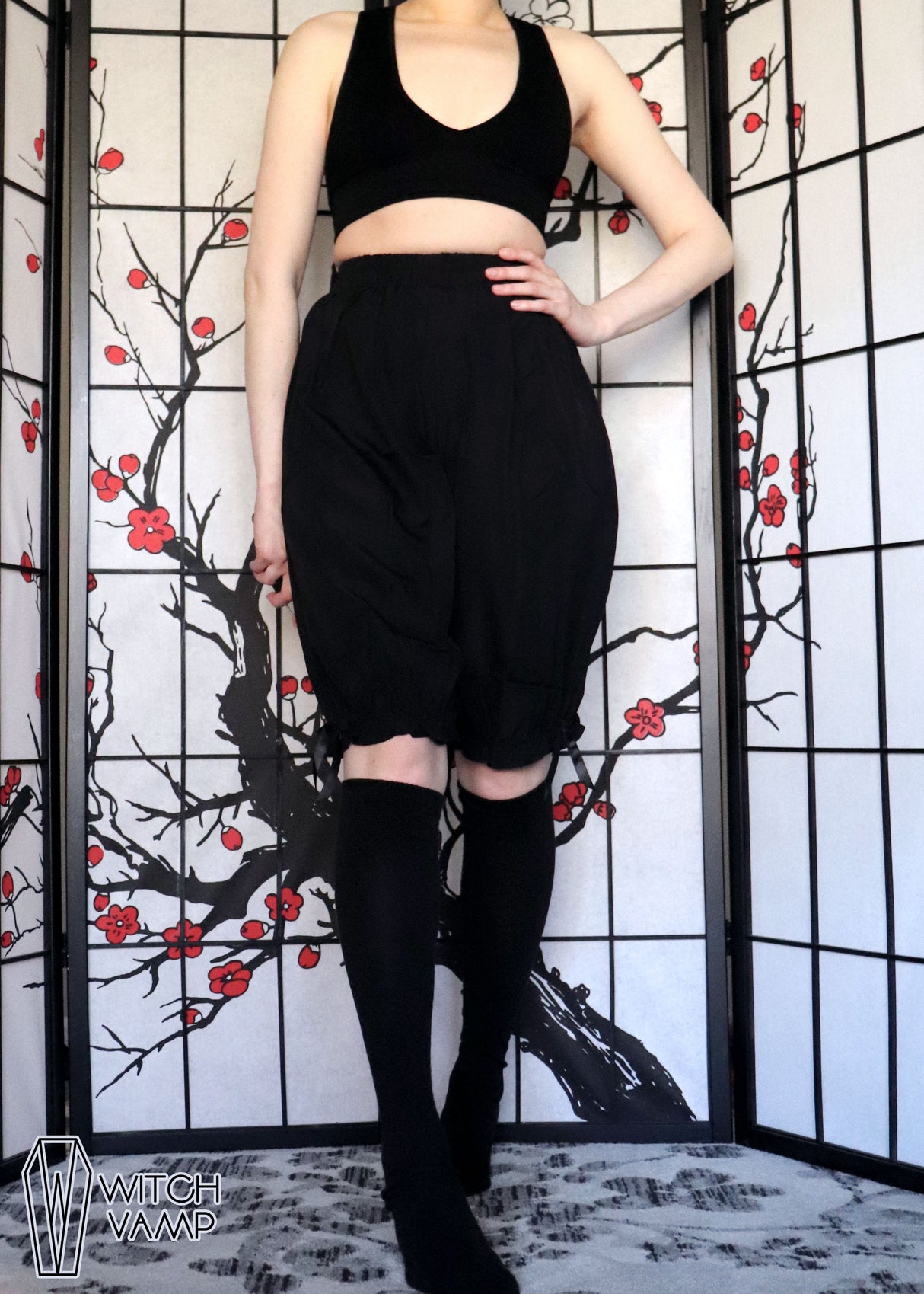 Black Crepe Long Bloomers