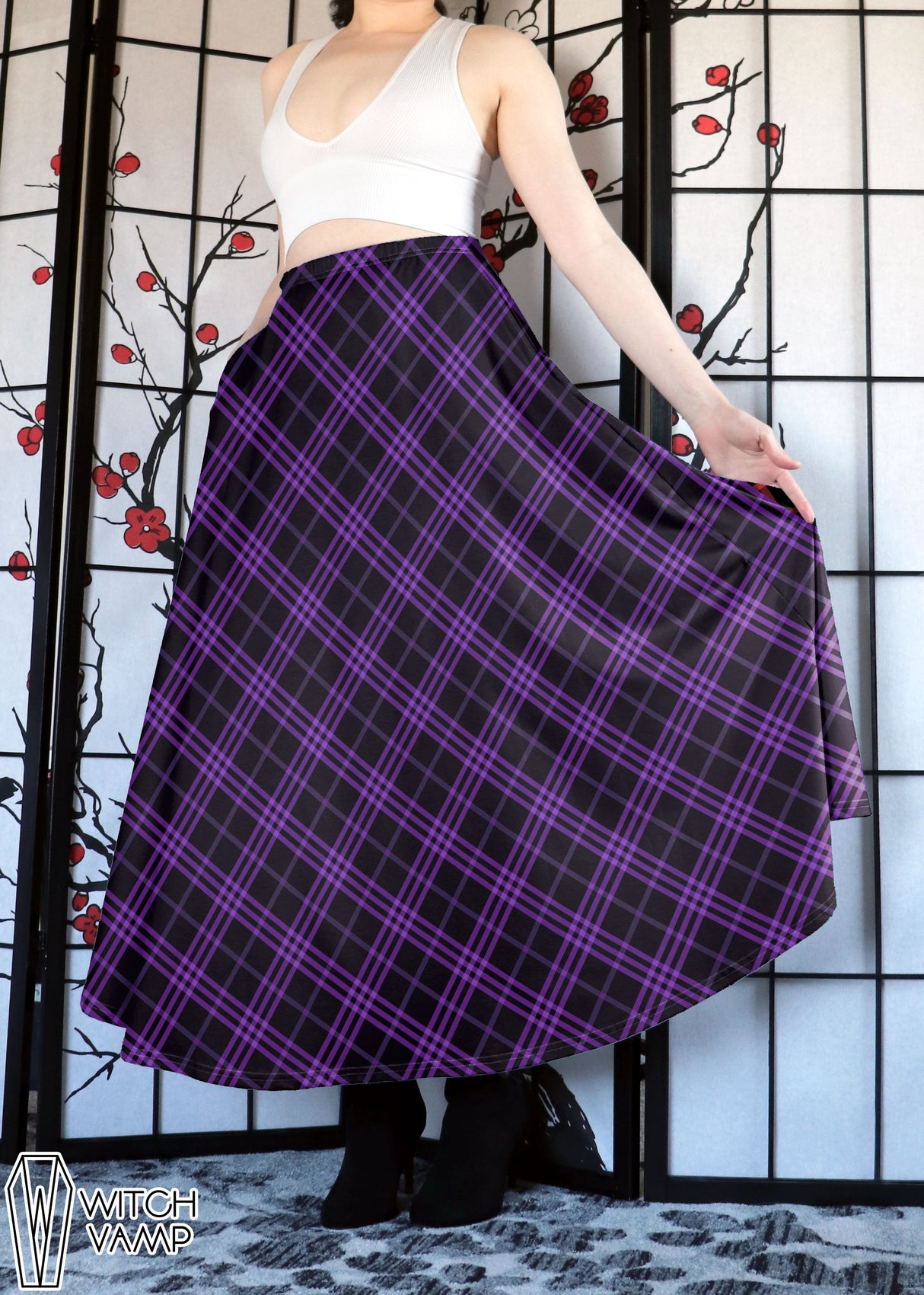 Purple Plaid Maxi Skirt with Pockets