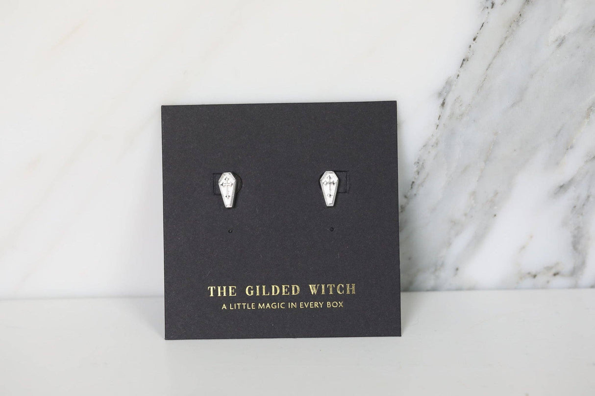Coffin Stud Earrings - Gold or Silver