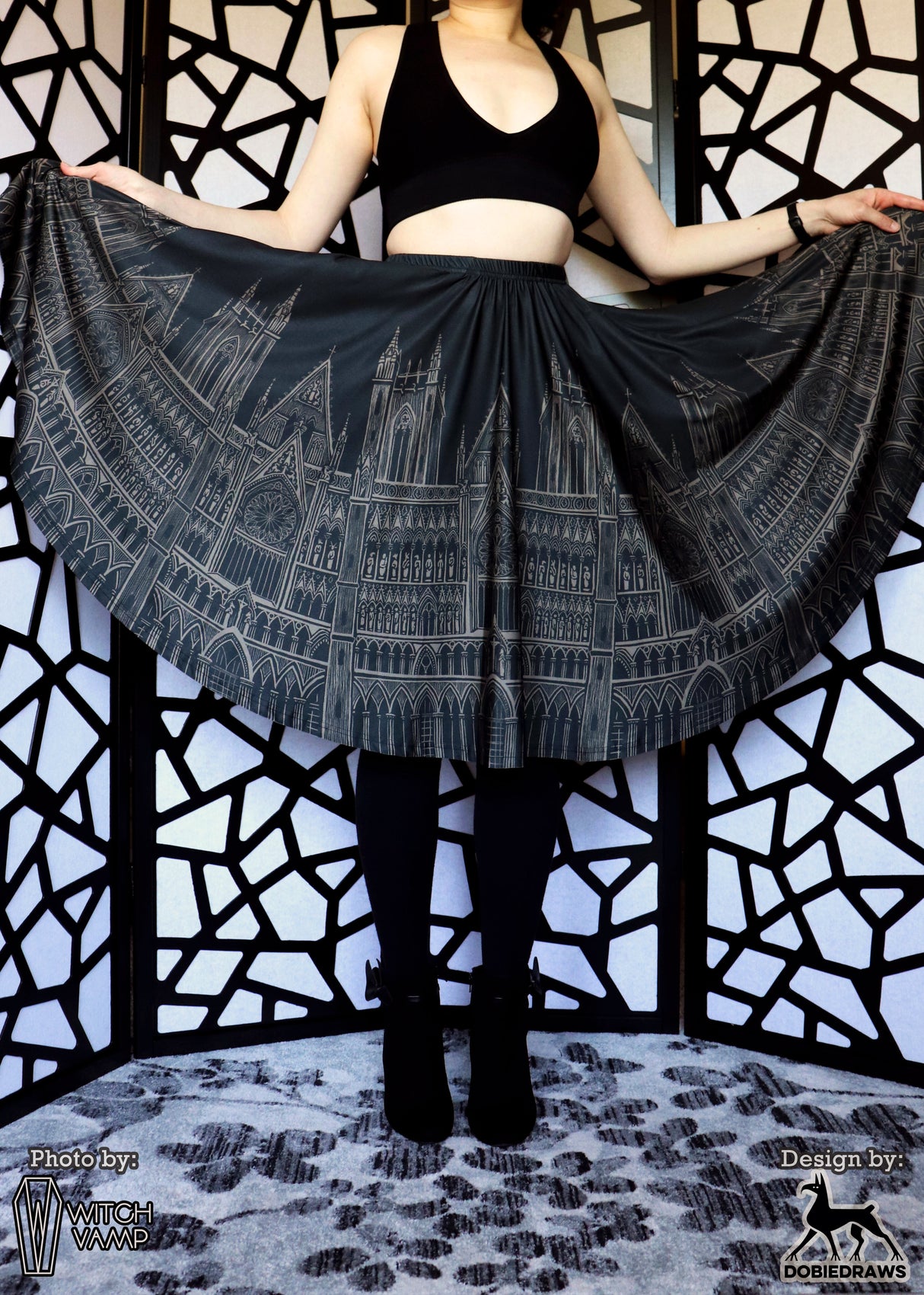 Dark Cathedral Midi Skirt with Pockets
