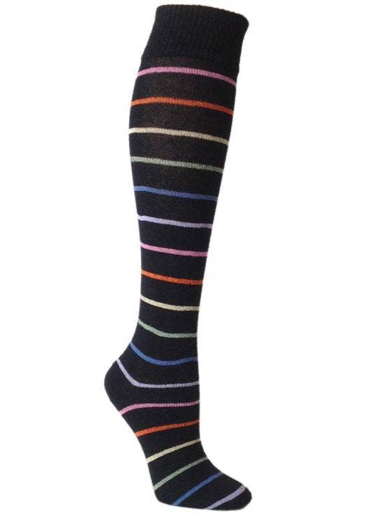 Black Light Rainbow Striped Knee High Socks
