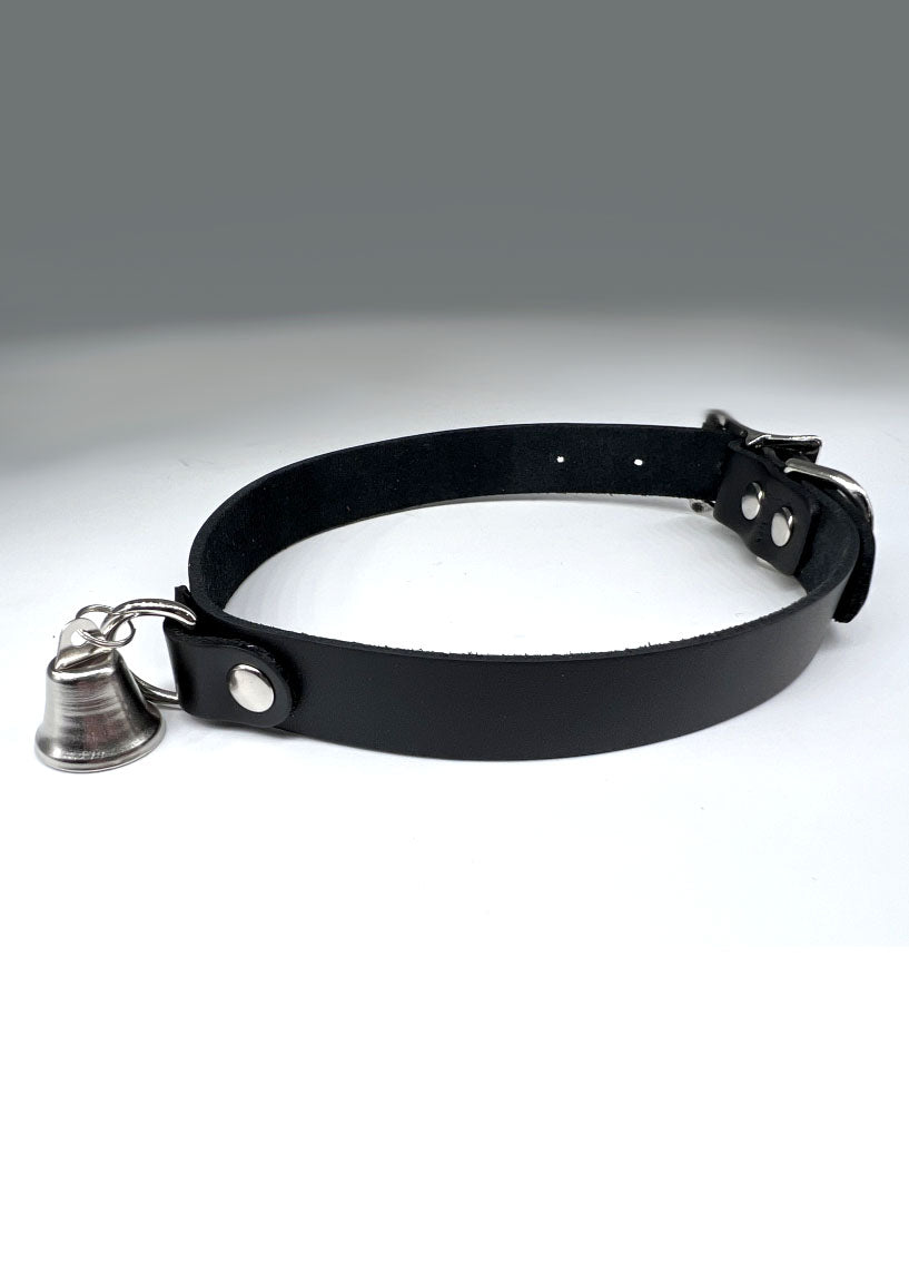 Black Leather Cat Bell Collar