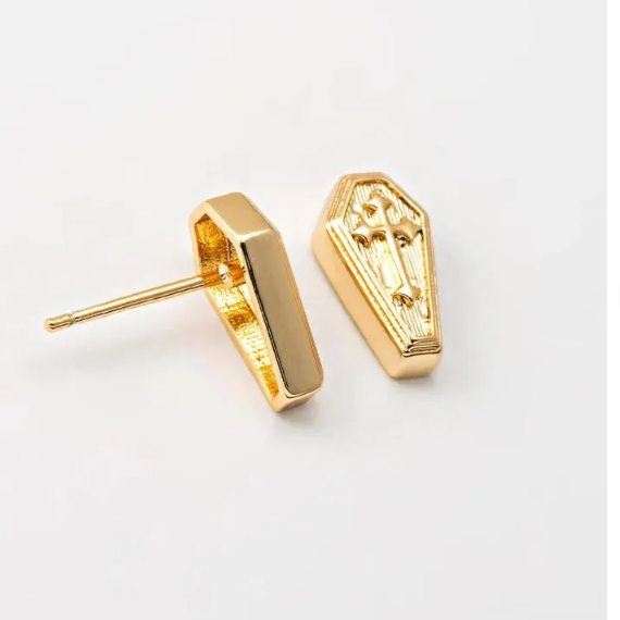 Coffin Stud Earrings - Gold or Silver