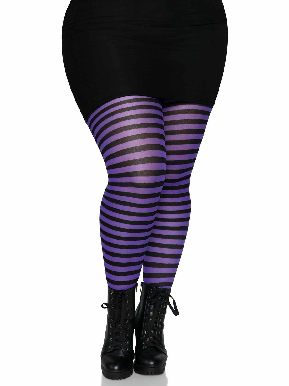 Purple & Black Striped Tights (One Size Plus)