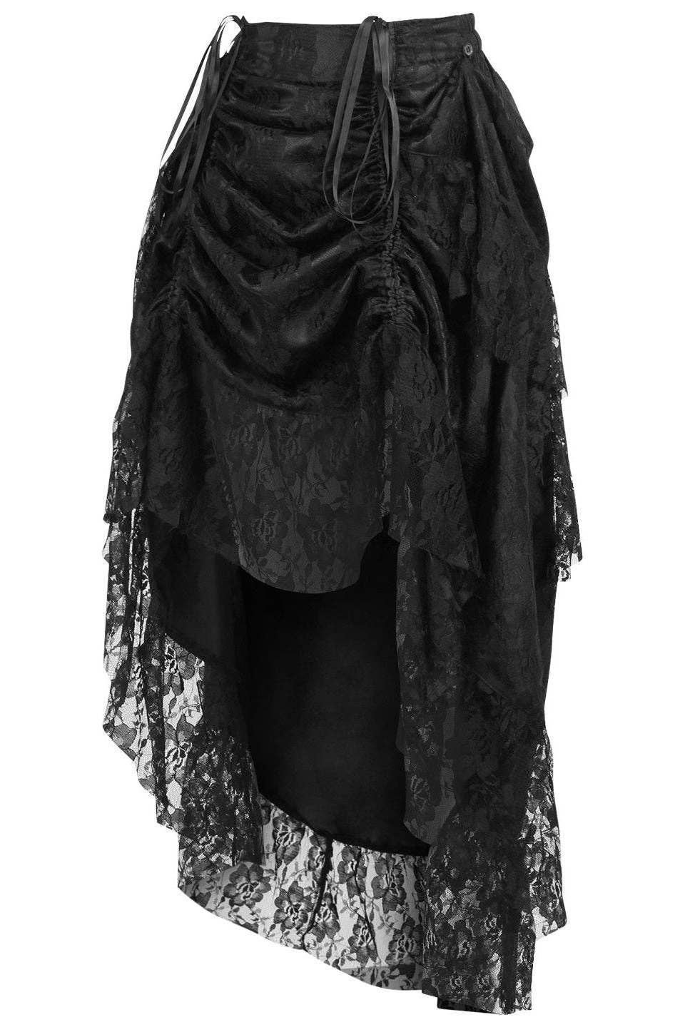 Black Lace Adjustable Front High-Low Bustle Skirt