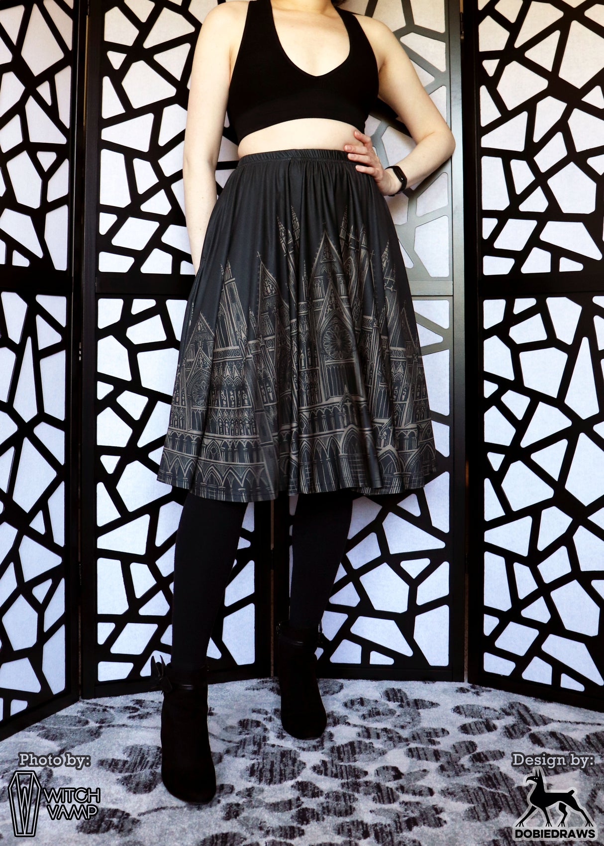 Dark Cathedral Midi Skirt with Pockets