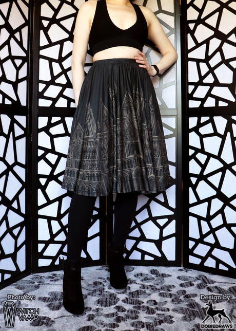 Dark Cathedral Midi Skirt with Pockets