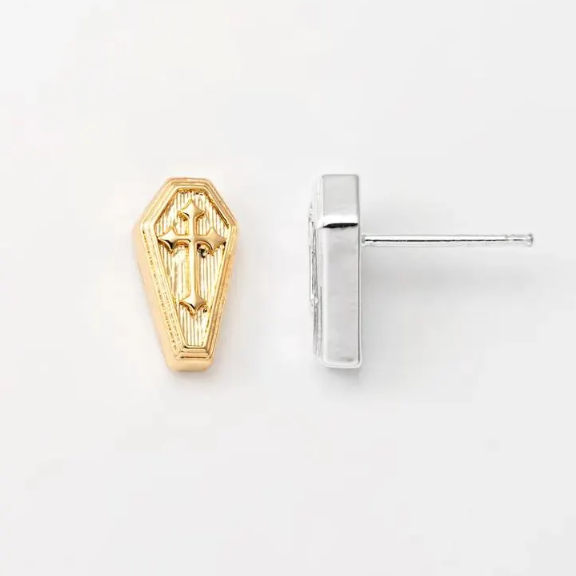 Coffin Stud Earrings - Gold or Silver