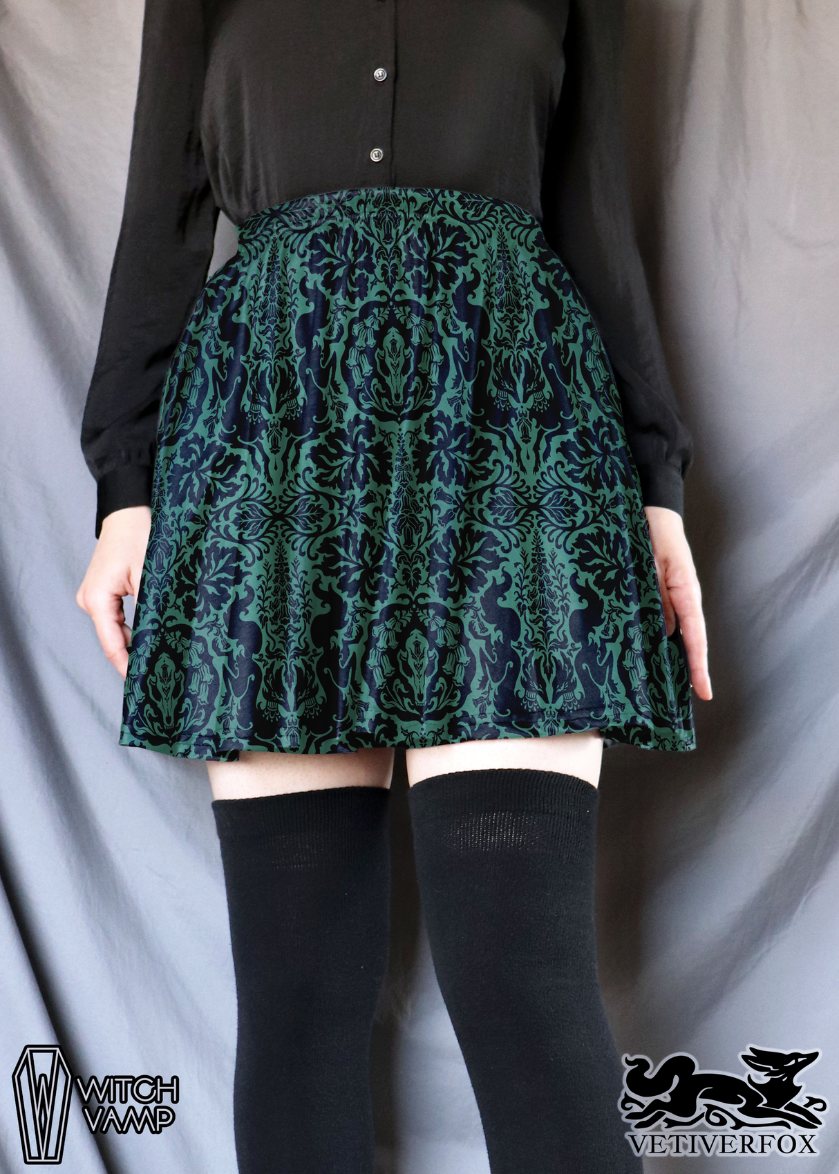 Foxglove & Absinthe Skater Skirt with Pockets