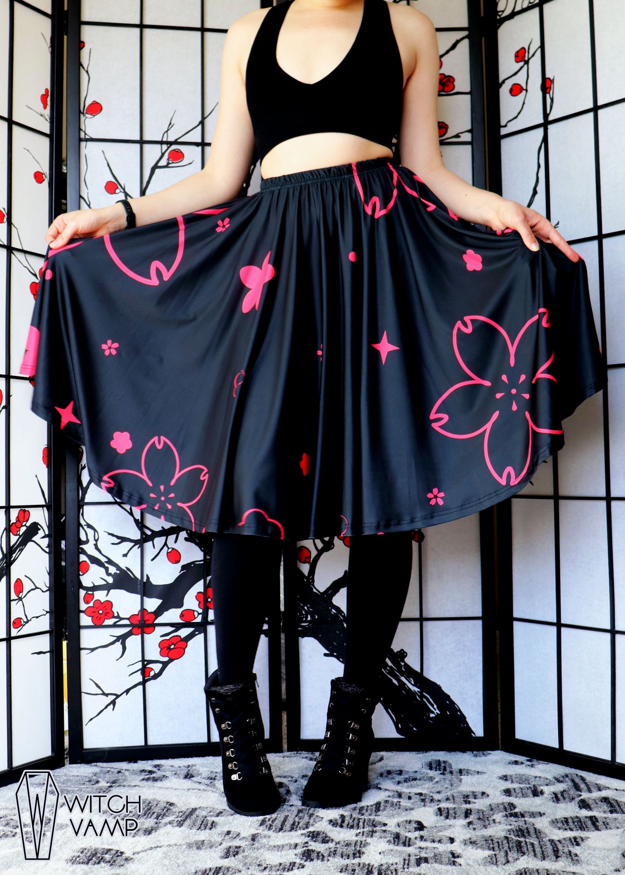 Neon Blossom Midi Skirt With Pockets