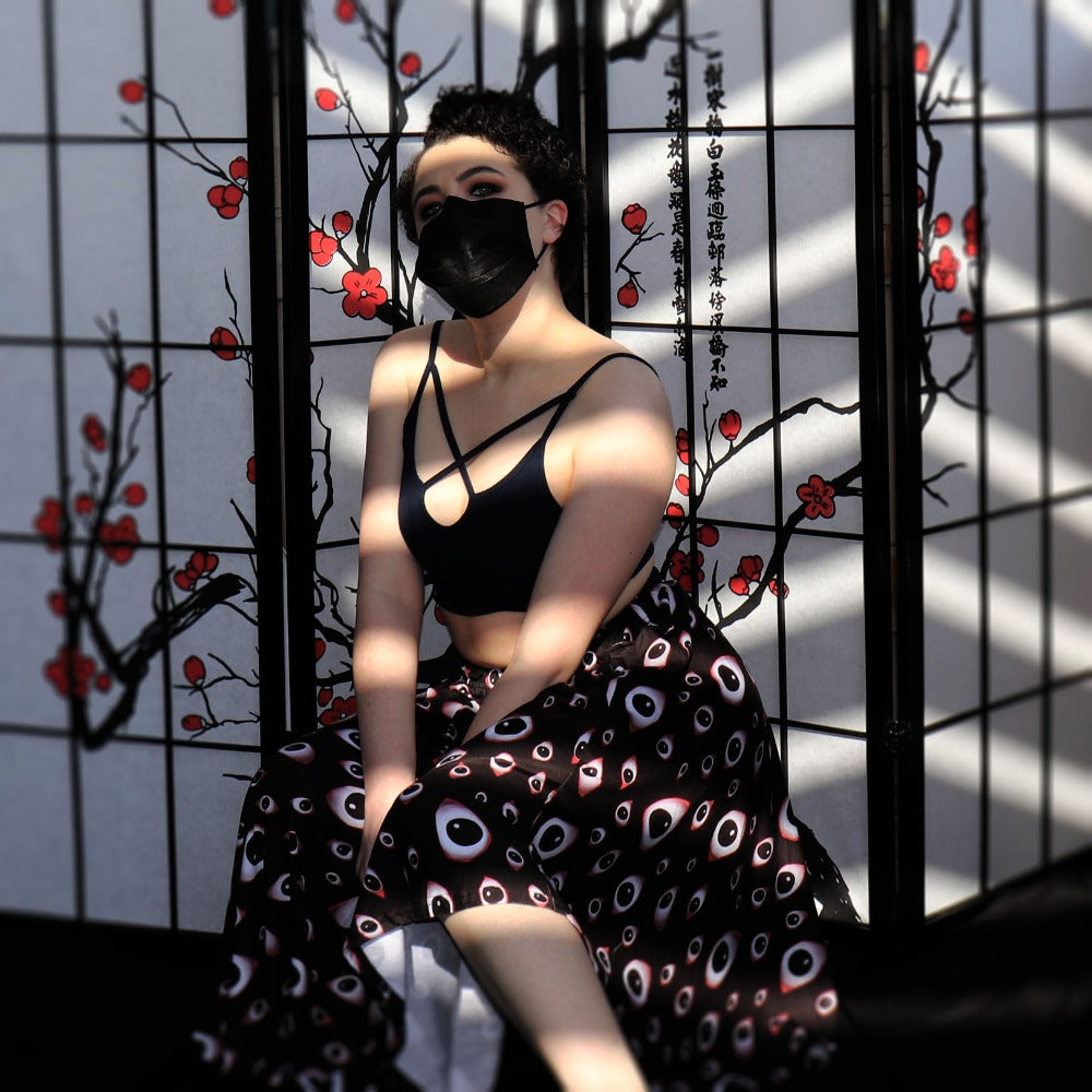 Creepy Eyes Midi Skirt With Pockets