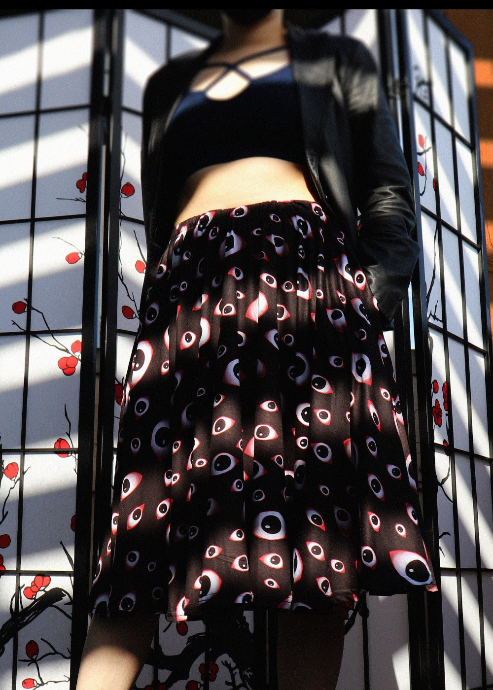 Creepy Eyes Midi Skirt With Pockets