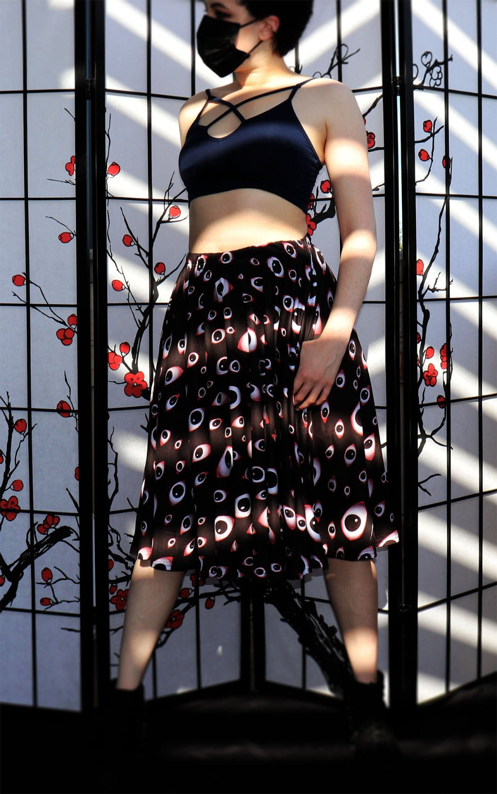 Creepy Eyes Midi Skirt With Pockets