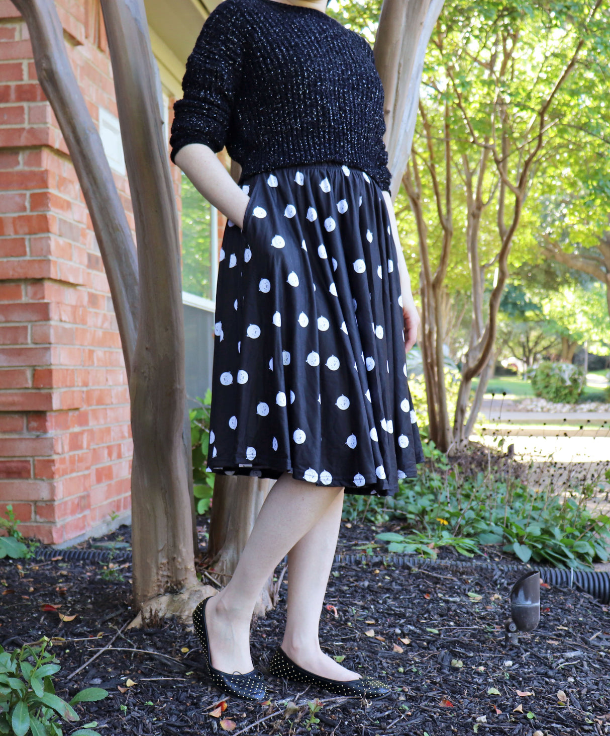 Polkat Dot Midi Skirt With Pockets