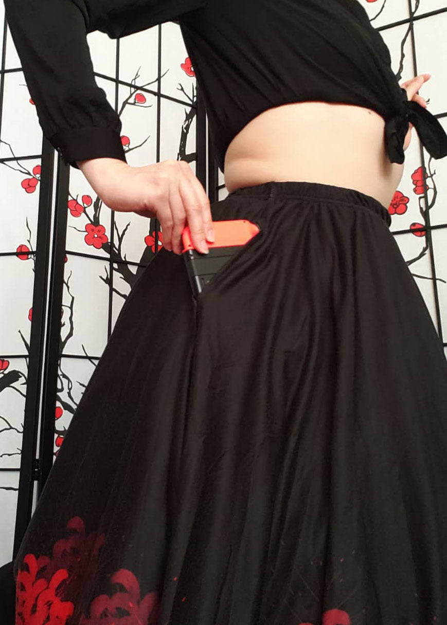Spider Lily Midi Skirt With Pockets