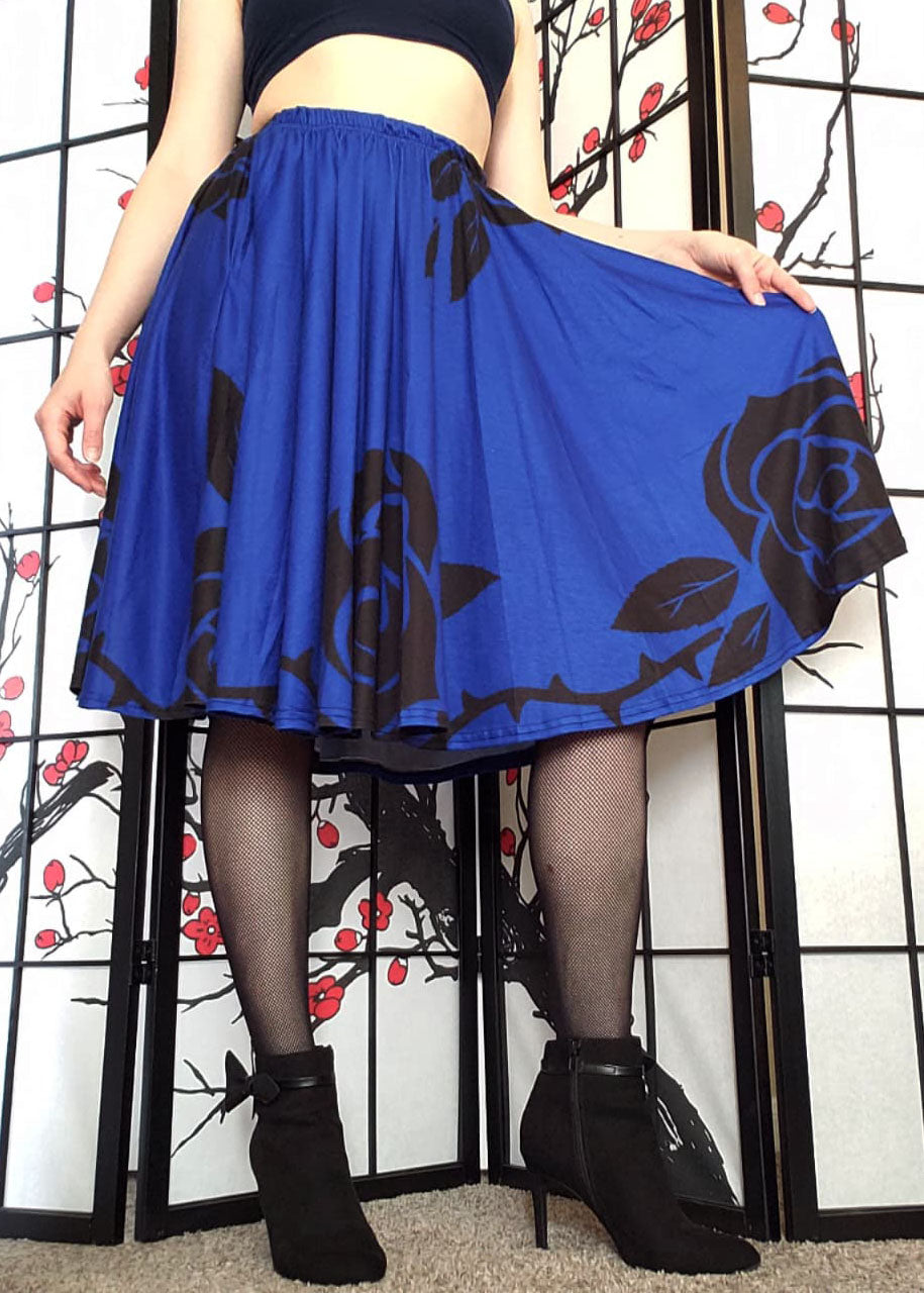 Blue Rose Midi Skirt With Pockets