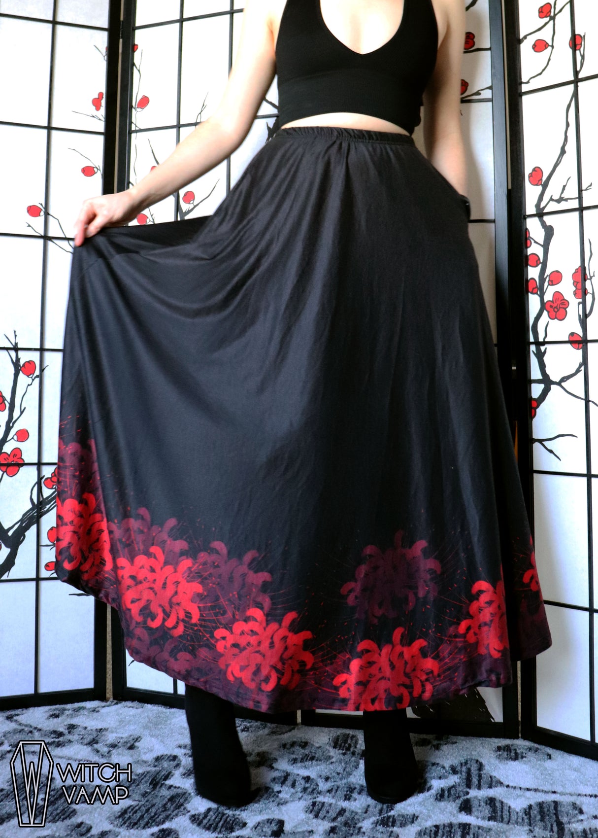 Spider Lily Maxi Skirt with Pockets