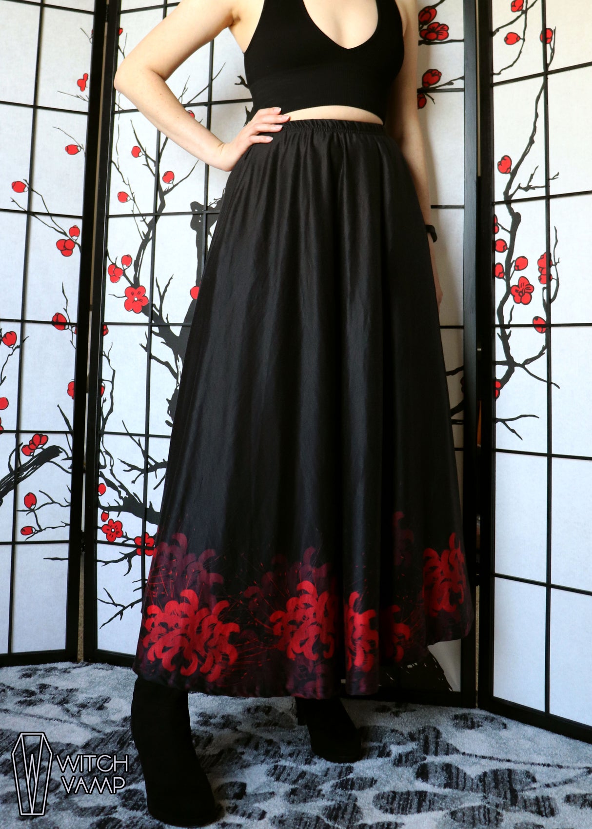 Spider Lily Maxi Skirt with Pockets
