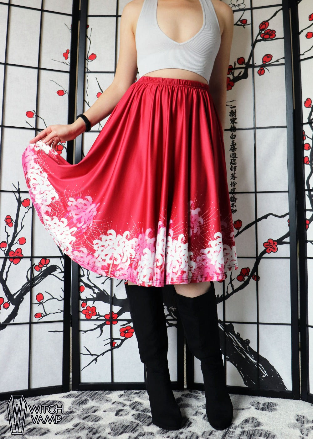 White Spider Lily Midi Skirt With Pockets