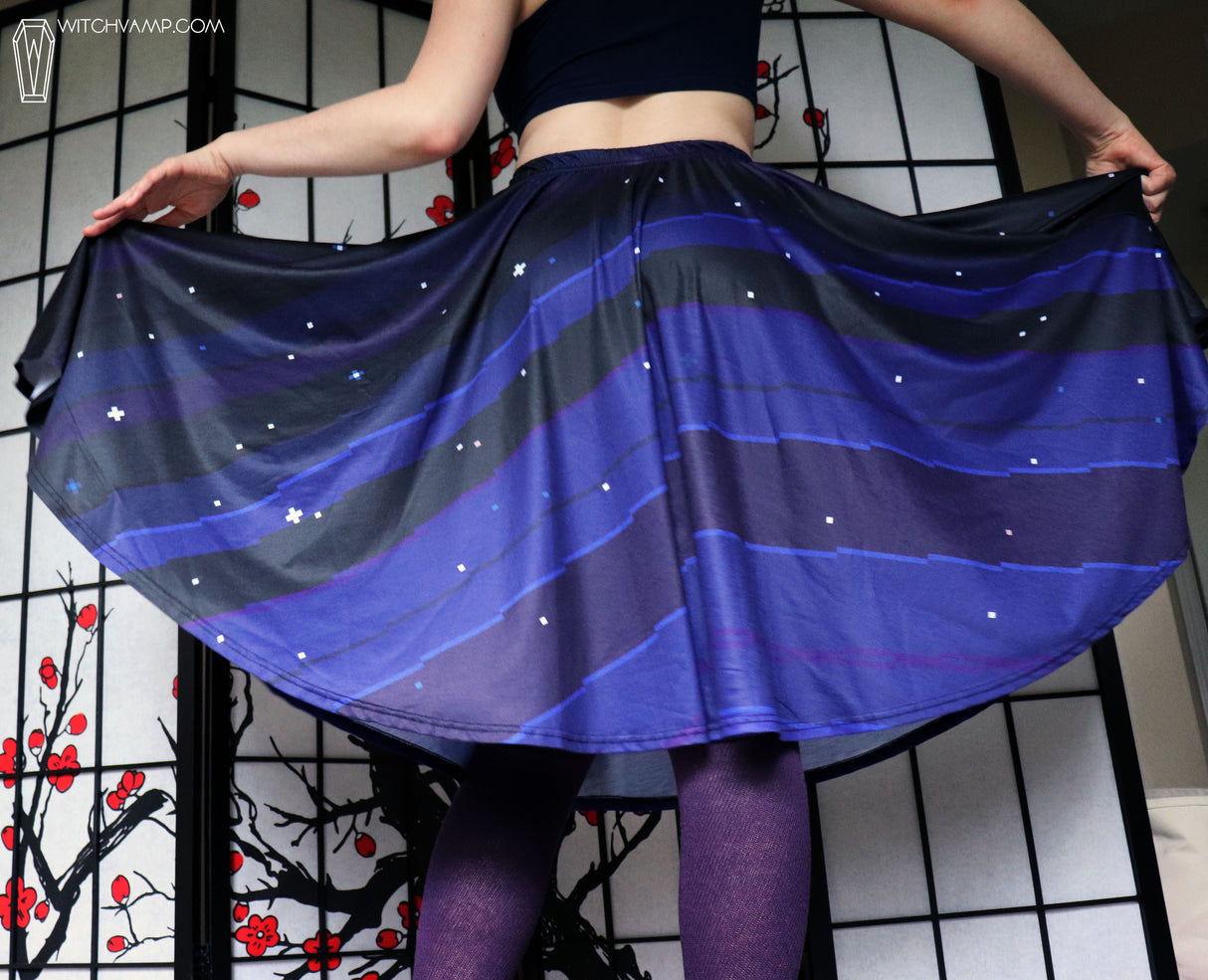 Pixel Night Sky Midi Skirt With Pockets