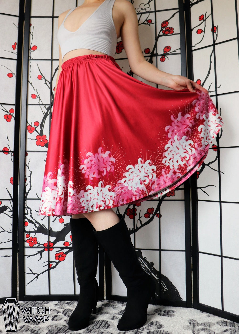 White Spider Lily Midi Skirt With Pockets