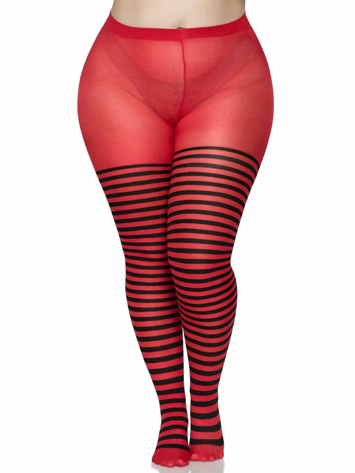 Red & Black Striped Tights (One Size Plus)